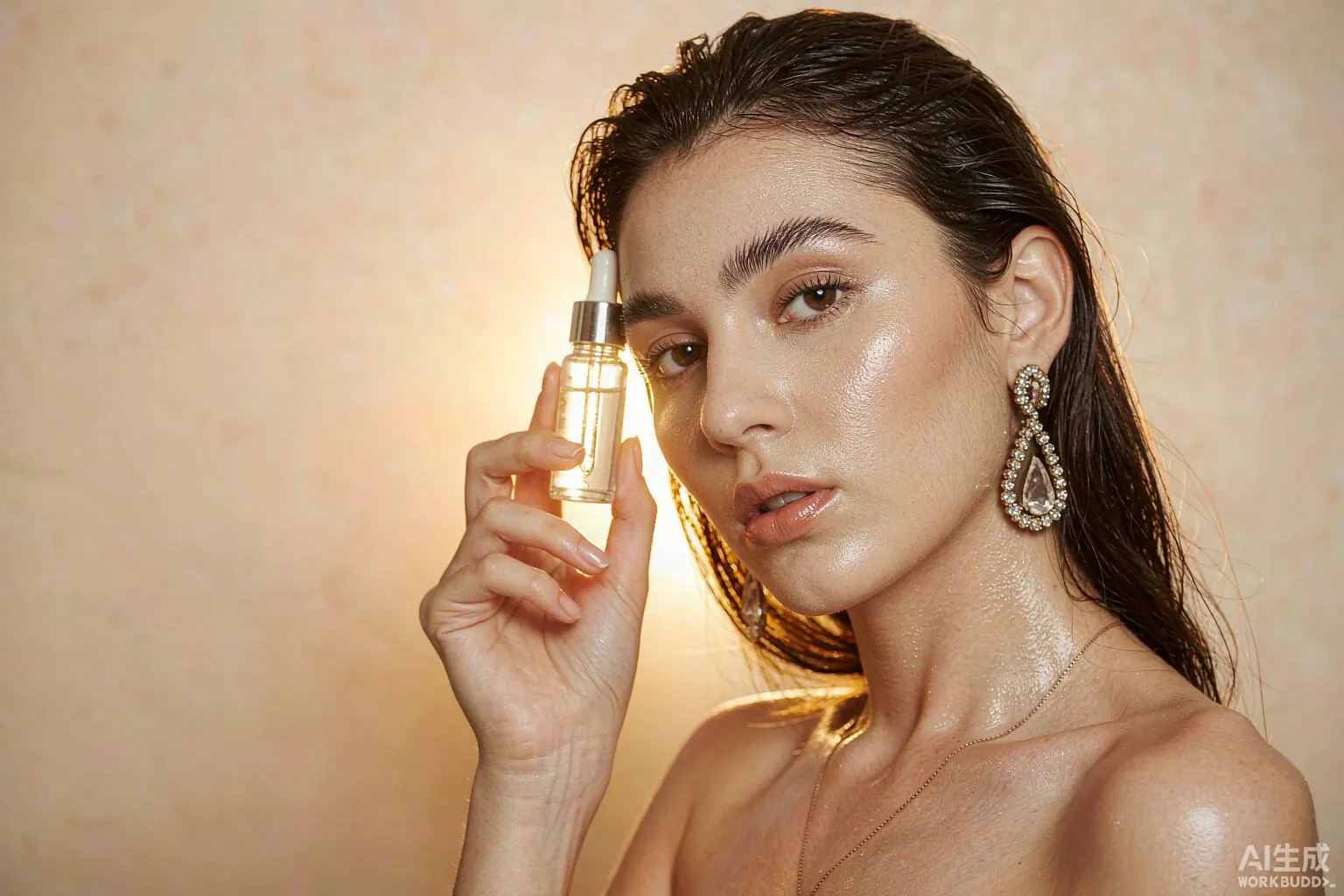 LUMEA beauty model with skincare essentials